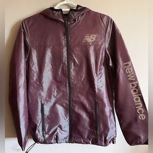 New Balance Purple Oil Spill hooded lightweight rain jacket